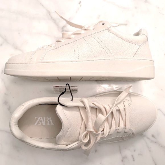 NWT Zara cream leather court shoes clean and classic design size 10 - Picture 1 of 7